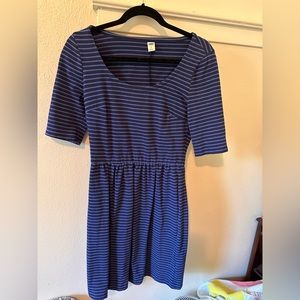 Navy and blue striped dress with sleeves